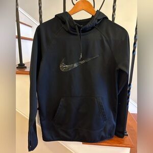Nike Dri-Fit Pullover Black Hoodie Sweatshirt with Pocket, Logo, Women's Small